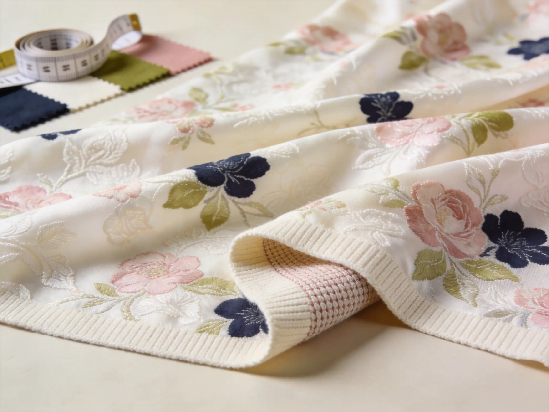 Floral-Patterned Knitted Jacquard Fabric for Elegant, Comfortable Apparel